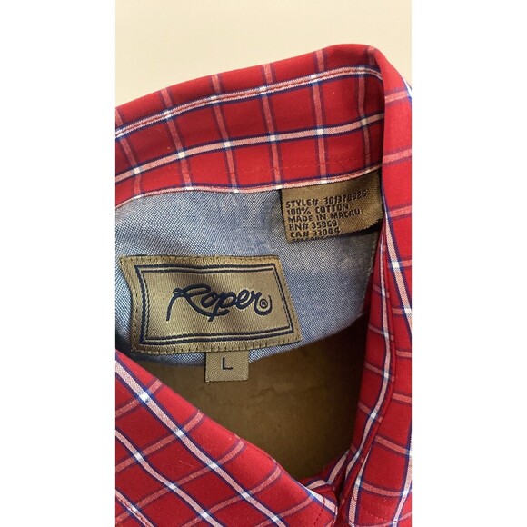 Roper Western Shirt Men’s L Red  Blue Plaid Lightweight Button Down Rodeo NWTS - Picture 9 of 12